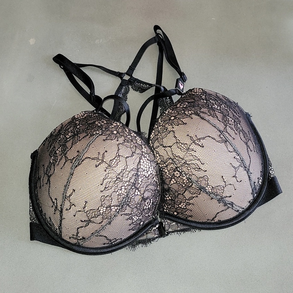 Victoria's Secret VerySexu Push-Up Racerback Lace Bra in Black/Pink Size 32DDD